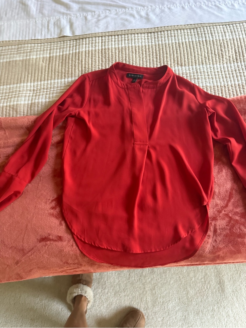 Banana Republic Vibrant Red Split-Neck Long Sleeve Blouse